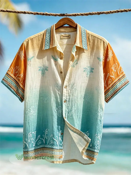 Men’s Vacation Beach Gradient Color Hawaii Style Short Sleeve Shirt - Orange / S