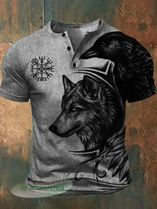 Men’s Viking Wolf Totem T-shirt - Gray / S