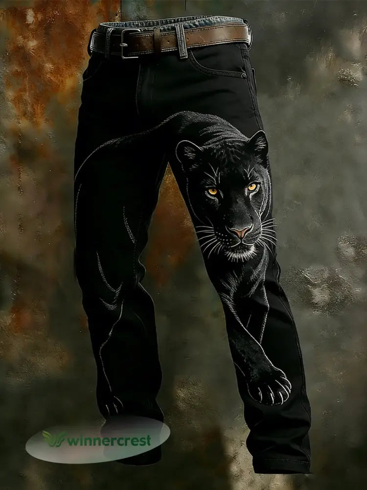 Men’s Vintage Animal Print Art Business Casual Work Pants - A / S