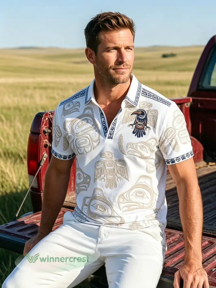Men’s Vintage Indigenous Thunderbird Totem Casual Polo