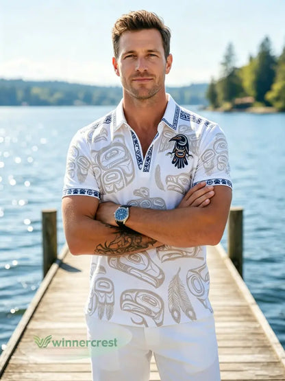 Men’s Vintage Indigenous Thunderbird Totem Casual Polo