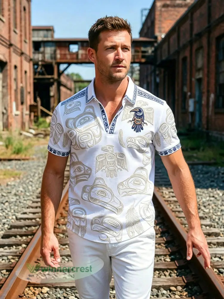 Men’s Vintage Indigenous Thunderbird Totem Casual Polo