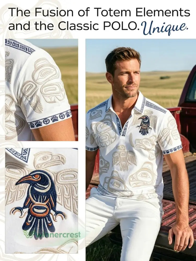 Men’s Vintage Indigenous Thunderbird Totem Casual Polo