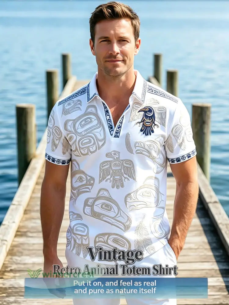 Men’s Vintage Indigenous Thunderbird Totem Casual Polo - Multicolour / S