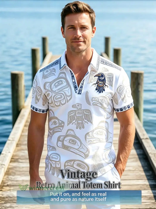 Men’s Vintage Indigenous Thunderbird Totem Casual Polo - Multicolour / S