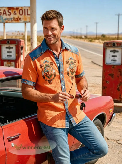 Men’s Vintage Native American Bear Paw Totem Art Casual Shirt