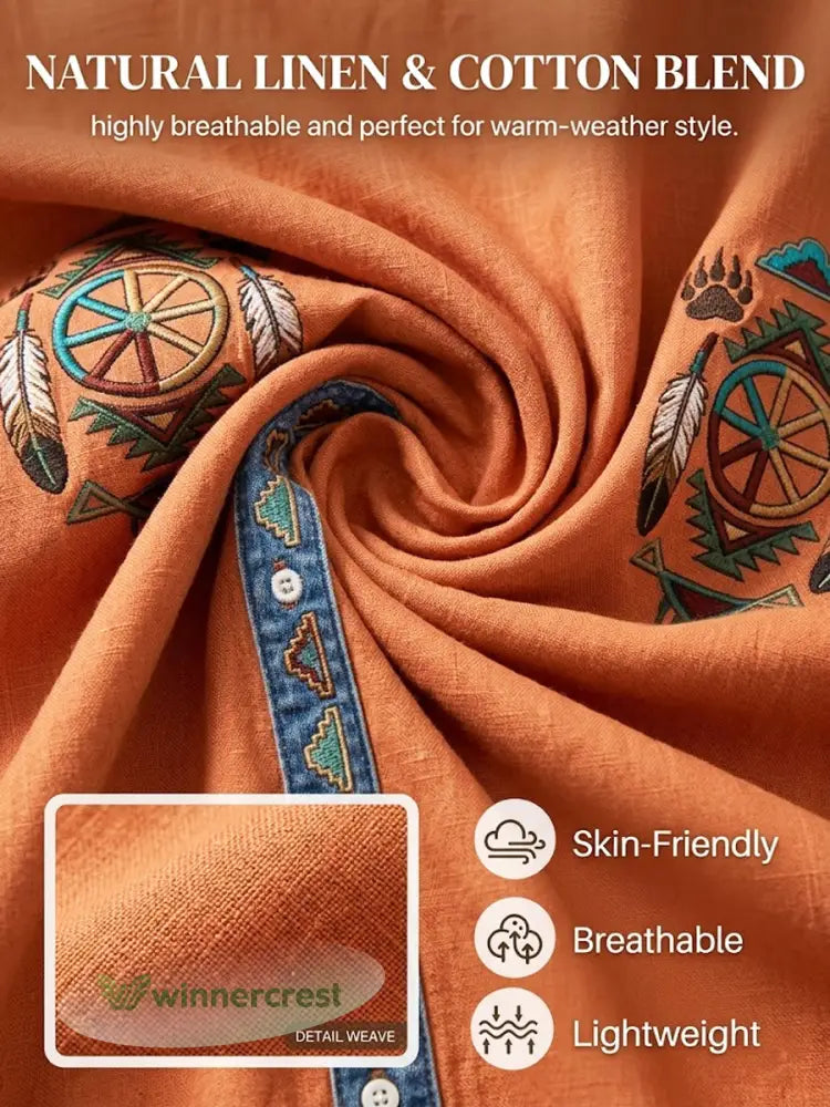 Men’s Vintage Native American Bear Paw Totem Art Casual Shirt