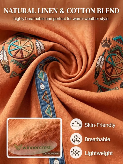 Men’s Vintage Native American Bear Paw Totem Art Casual Shirt