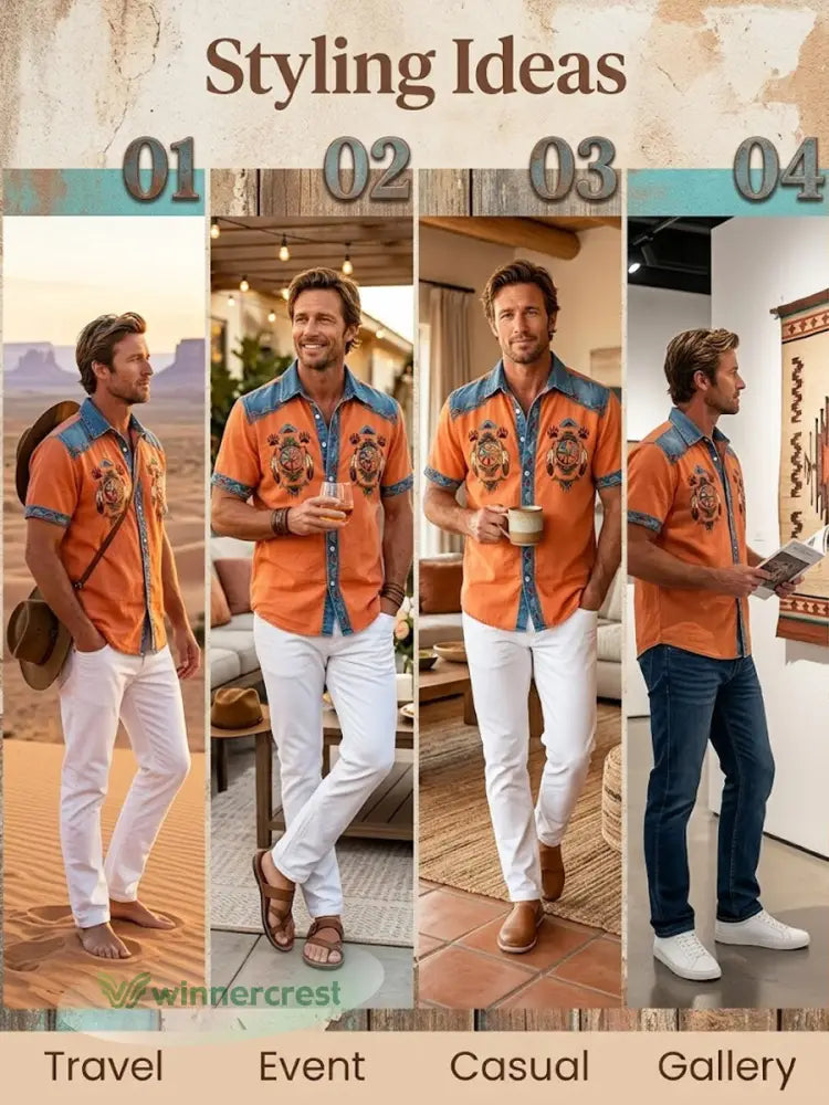 Men’s Vintage Native American Bear Paw Totem Art Casual Shirt