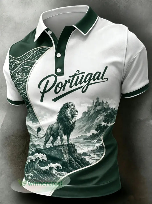 Polo com Estampa de Arte para Fãs de Futebol de Portugal – Masculino - A / S