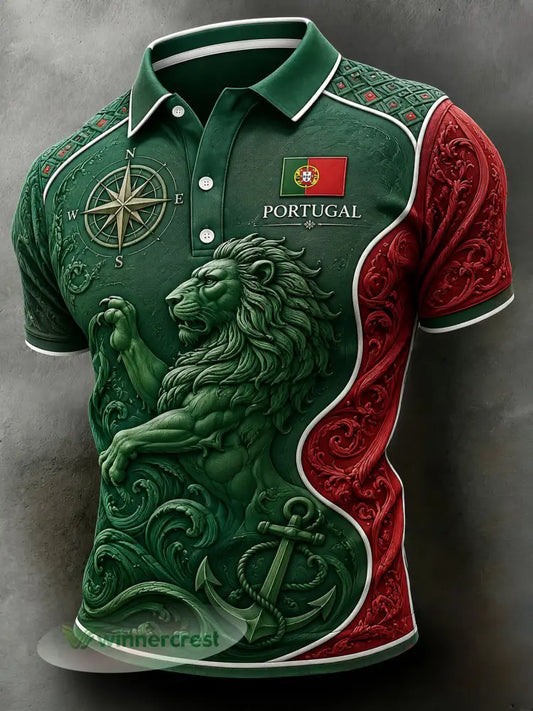 Polo masculino de futebol Portugal com tema Match com impressão artística em relevo-Textura - A / S