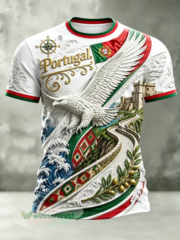 Portugal futebol jogo torcendo camiseta masculina com impressão artística em relevo-Textura - A / S
