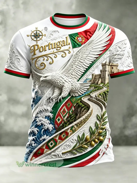 Portugal futebol jogo torcendo camiseta masculina com impressão artística em relevo-Textura - A / S