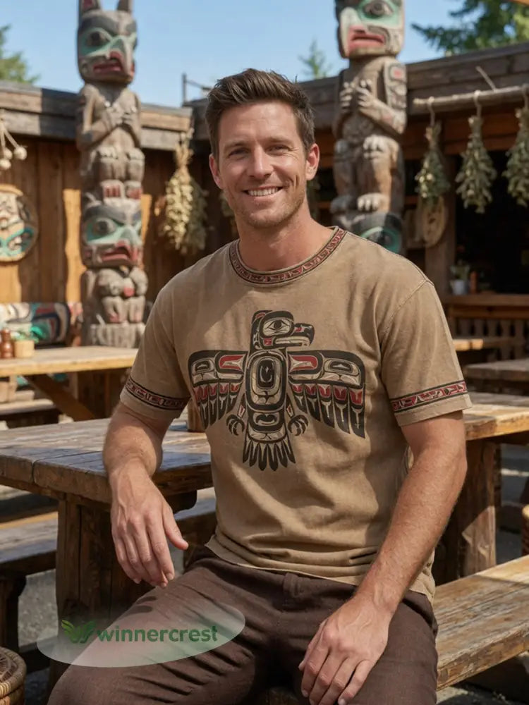 Retro Indigenous Raven Totem Casual T-Shirt