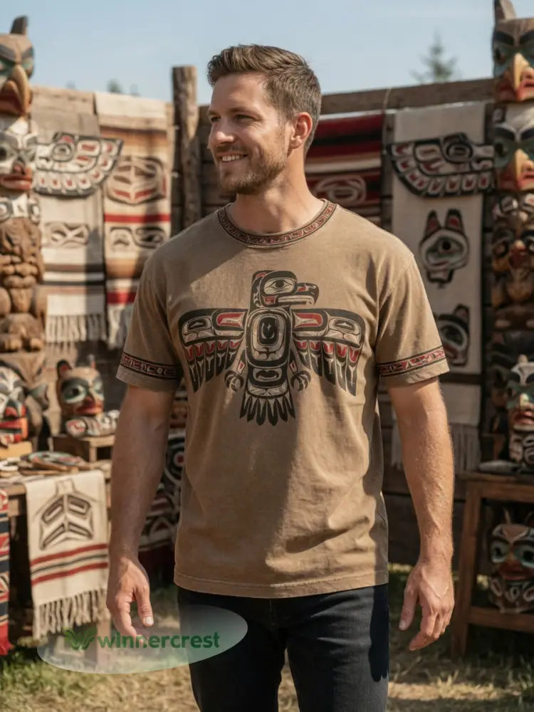 Retro Indigenous Raven Totem Casual T-Shirt