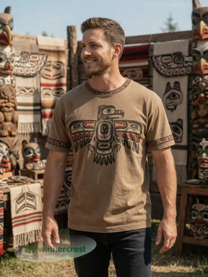 Retro Indigenous Raven Totem Casual T-Shirt
