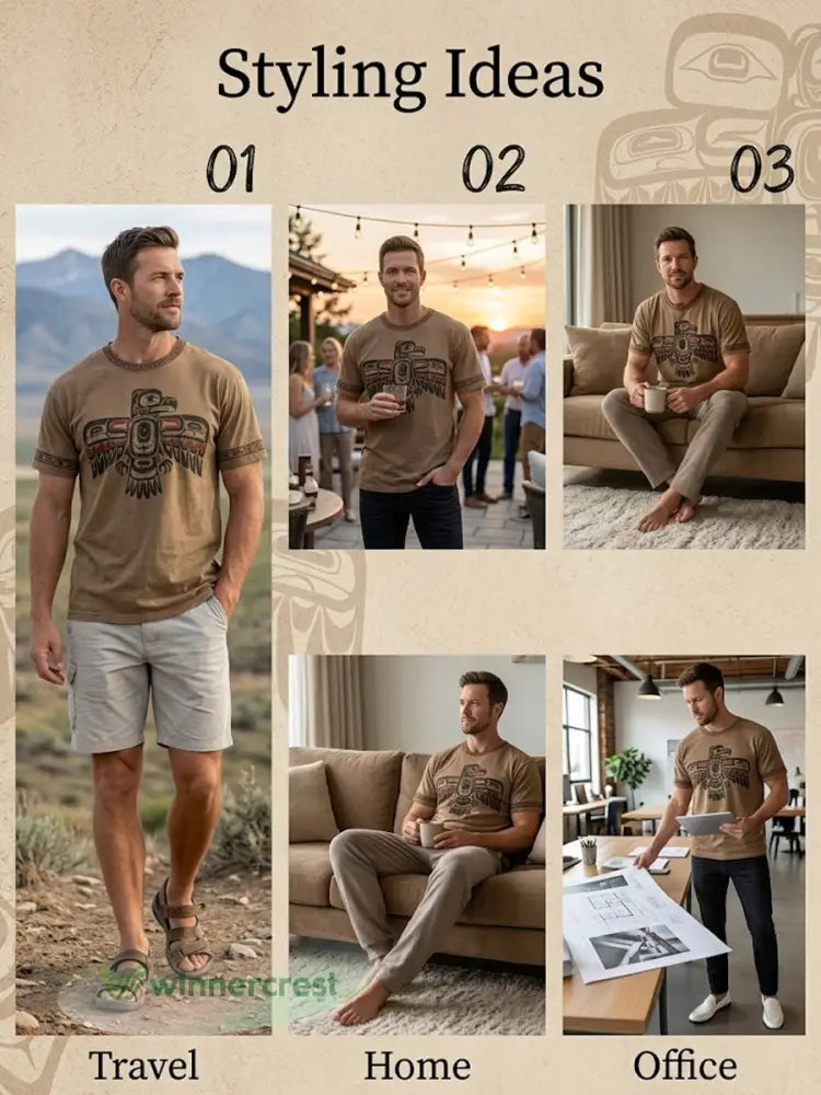 Retro Indigenous Raven Totem Casual T-Shirt