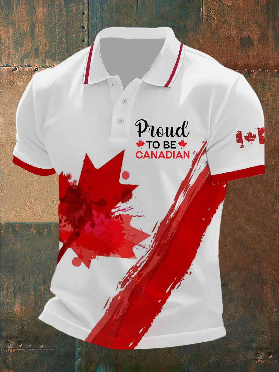Men's Proud To Be Canadian Print Button T-Shirt