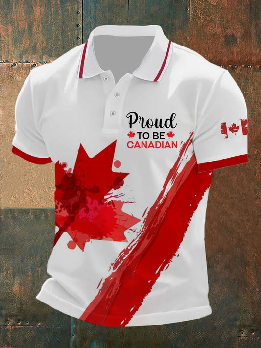 Men's Proud To Be Canadian Print Button T-Shirt