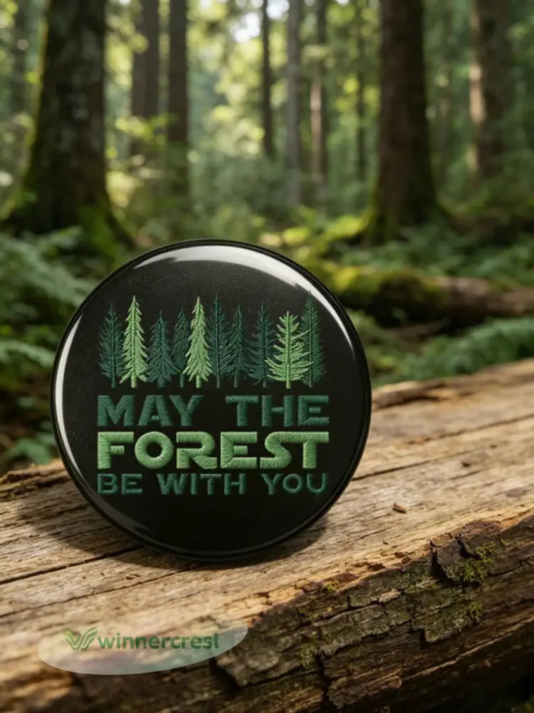 Unisex May The Forest Be With You Print Brooch - Black / ONE
