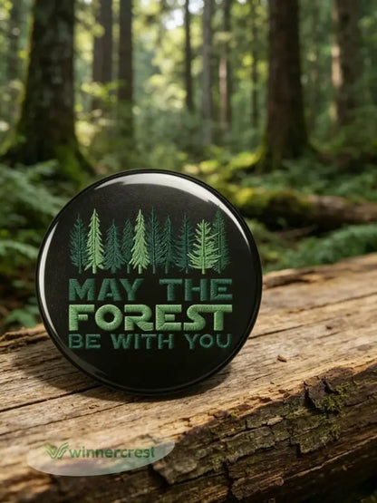 Unisex May The Forest Be With You Print Brooch - Black / ONE