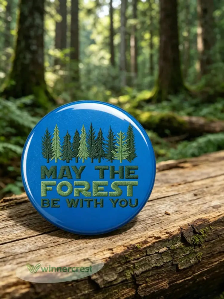 Unisex May The Forest Be With You Print Brooch - Blue / ONE