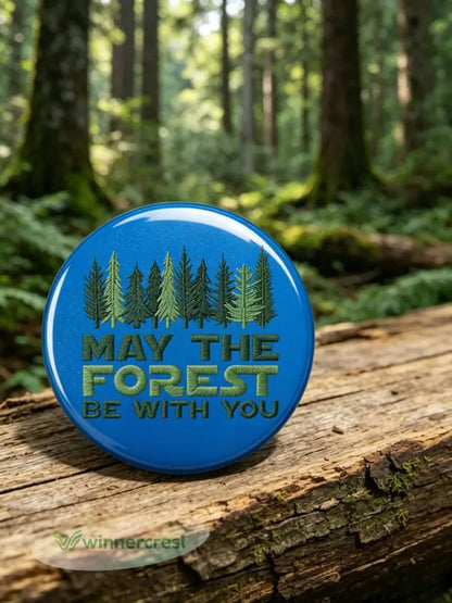 Unisex May The Forest Be With You Print Brooch - Blue / ONE
