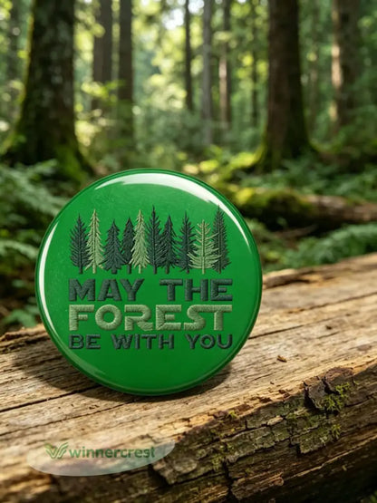 Unisex May The Forest Be With You Print Brooch - Green / ONE