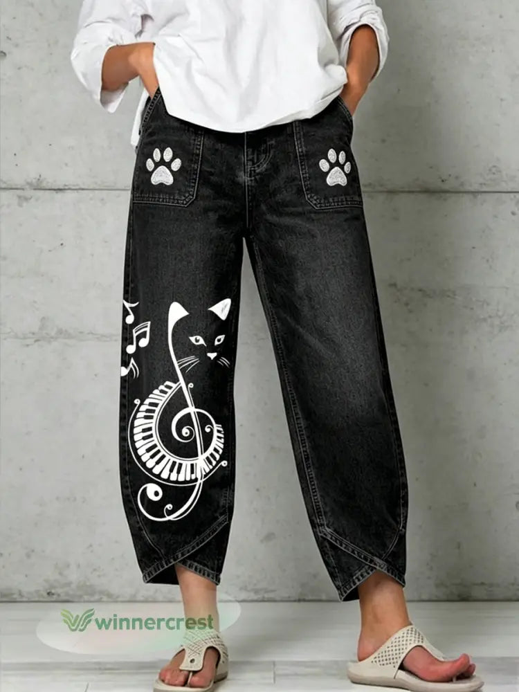 Women’s Animal Art Print Trousers - Black / S