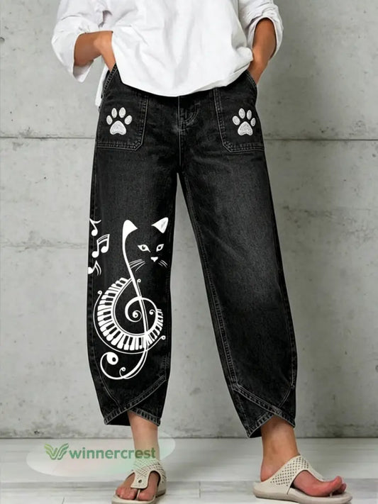 Women’s Animal Art Print Trousers - Black / S