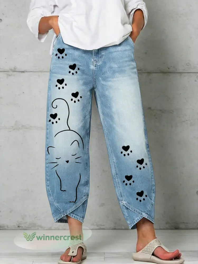 Women’s Animal Art Print Trousers - Blue / S