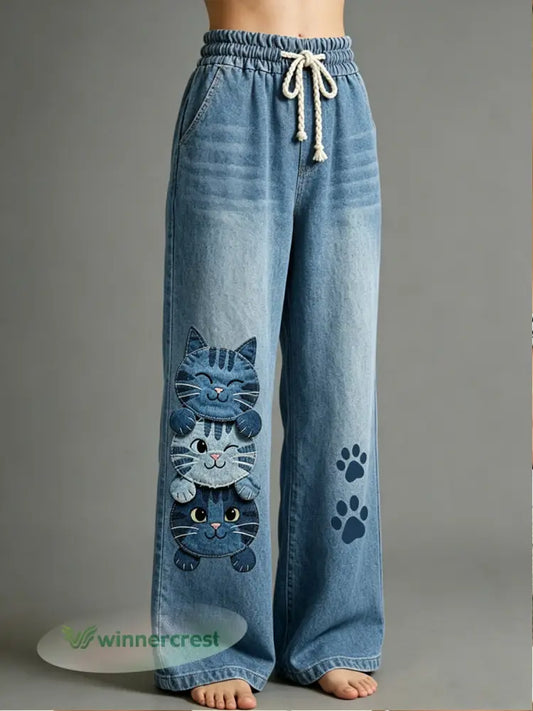 Women’s Animal Art Print Trousers - Blue / S