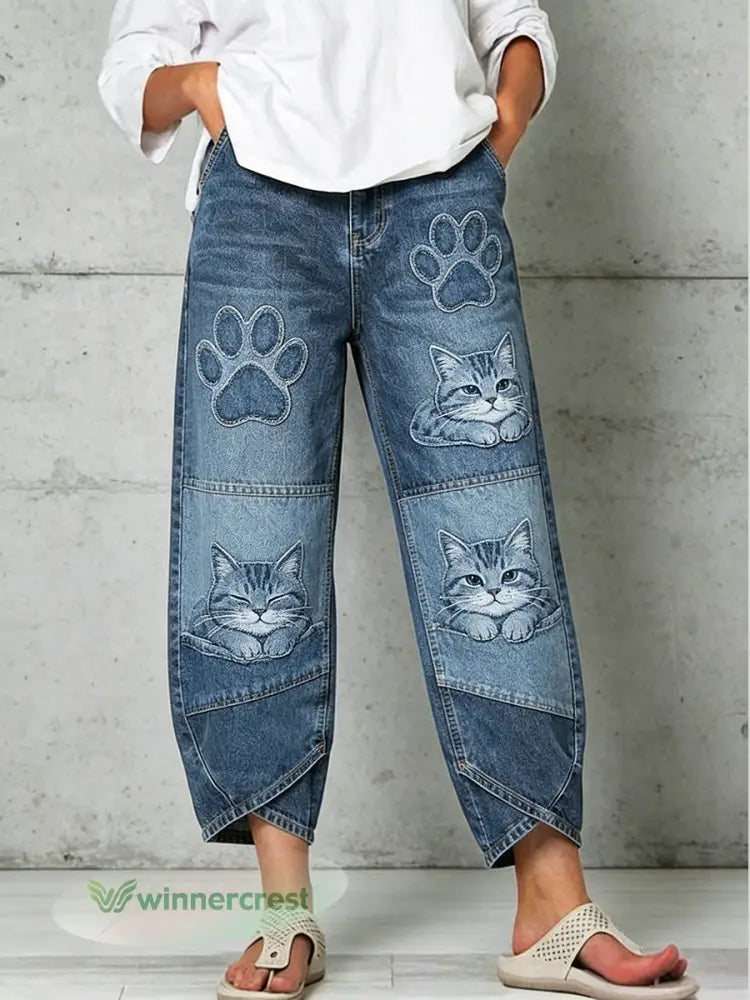 Women’s Animal Art Print Trousers - Blue / S