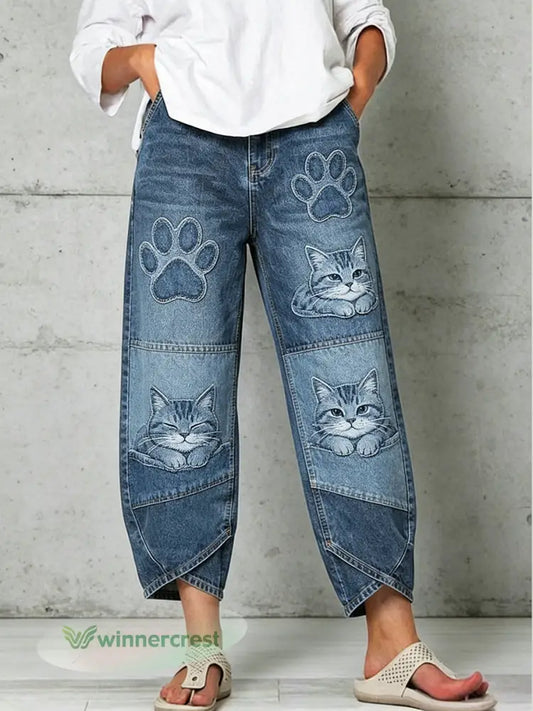 Women’s Animal Art Print Trousers - Blue / S