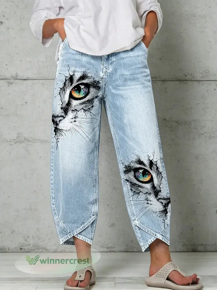 Women’s Animal Art Print Trousers - Blue / S