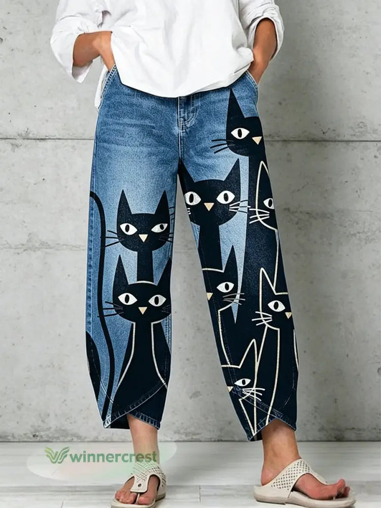 Women’s Animal Art Print Trousers - Blue / S