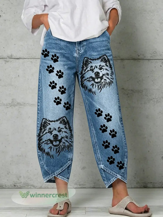Women’s Animal Art Print Trousers - Blue / S