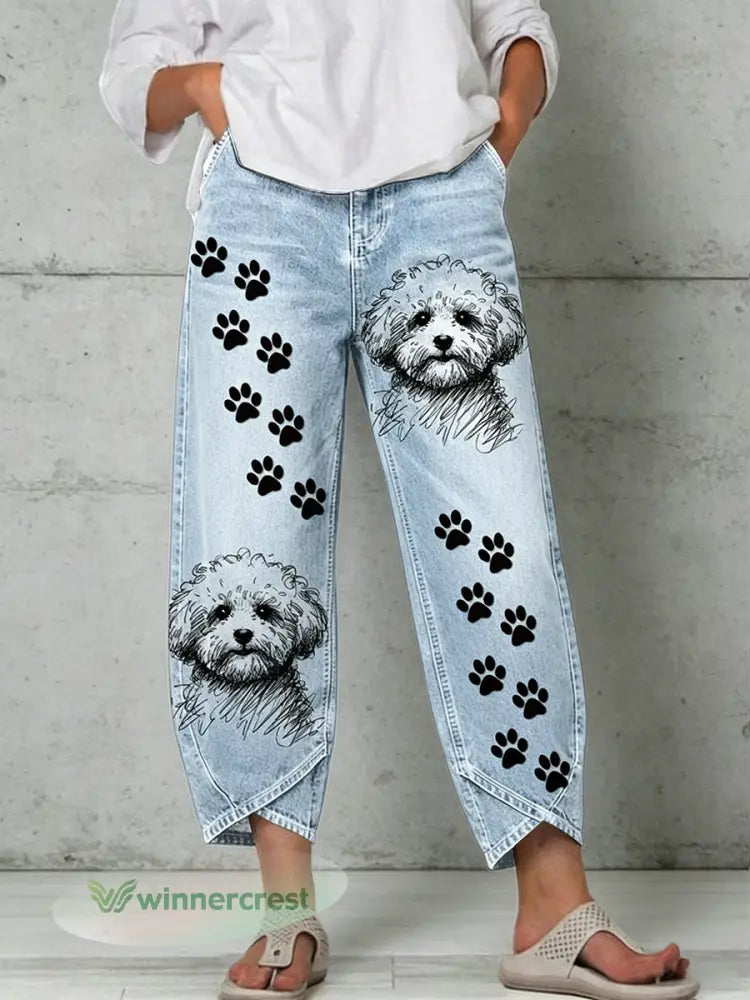 Women’s Animal Art Print Trousers - Blue / S