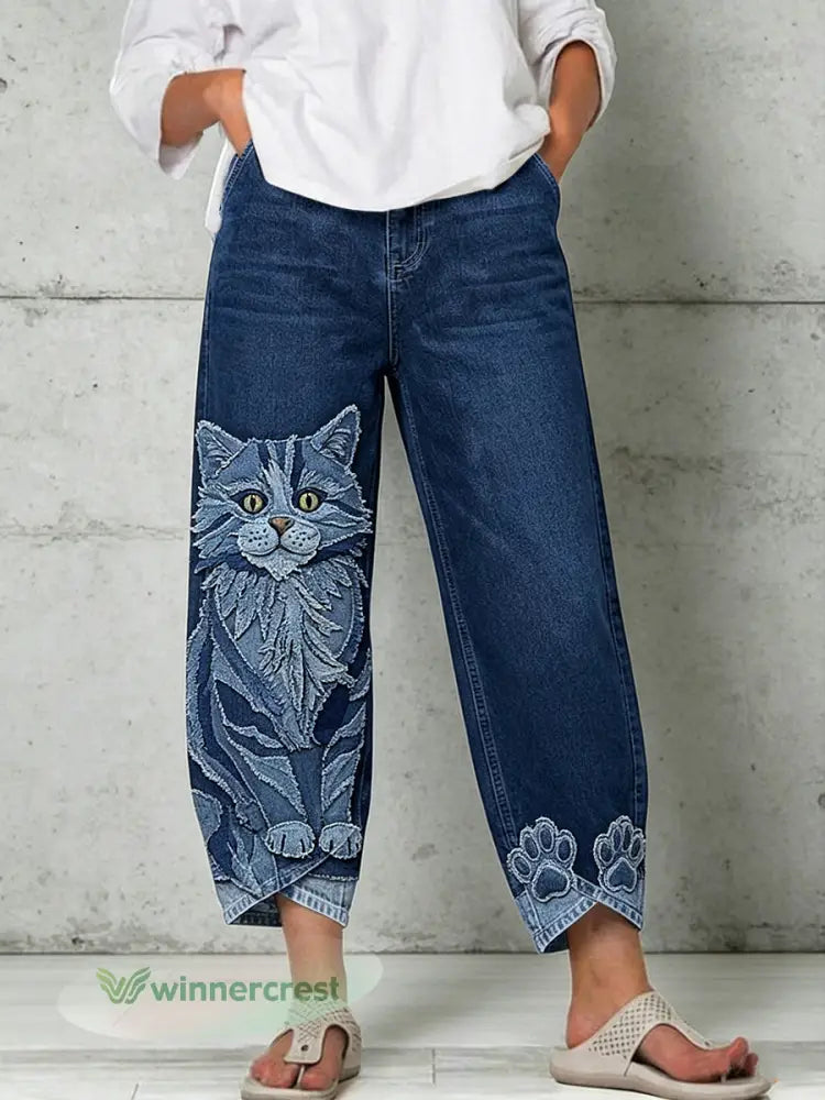 Women’s Animal Art Print Trousers - Blue / S