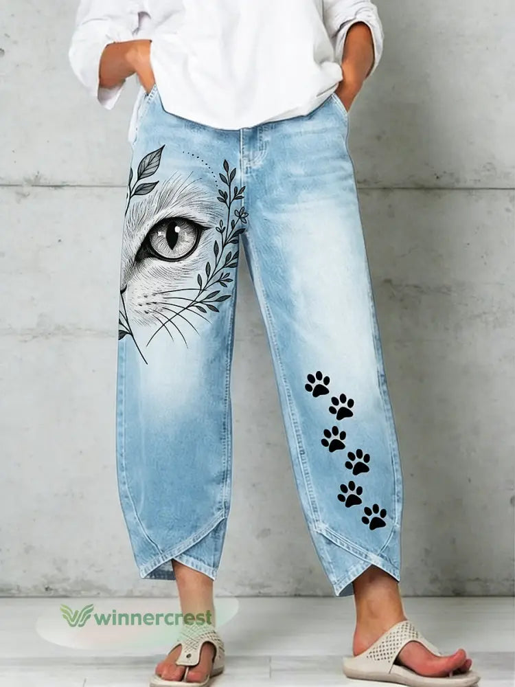 Women’s Animal Art Print Trousers - Blue / S