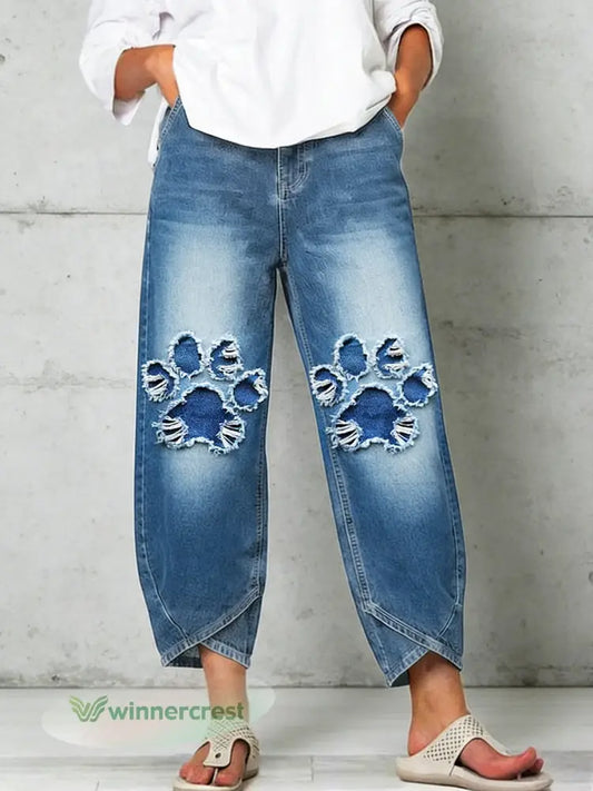 Women’s Animal Art Print Trousers - Blue / S