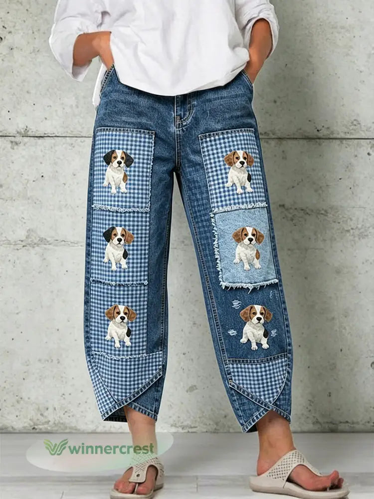 Women’s Animal Art Print Trousers - Blue / S