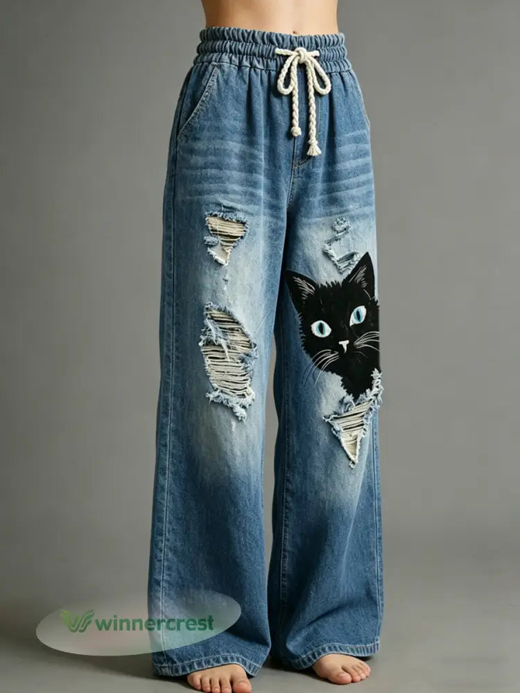 Women’s Animal Art Print Trousers - Blue / S