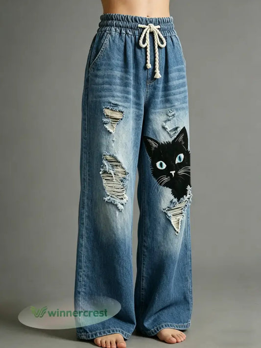 Women’s Animal Art Print Trousers - Blue / S