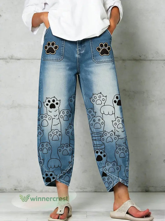 Women’s Animal Art Print Trousers - Blue / S