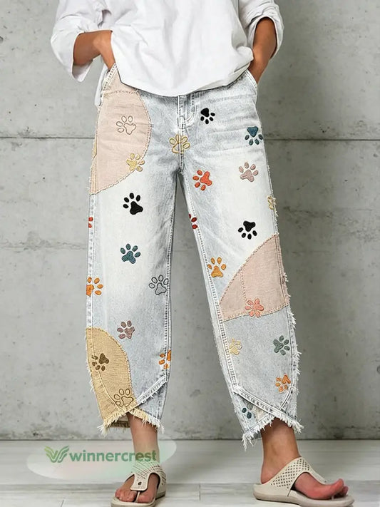 Women’s Animal Art Print Trousers - White / S