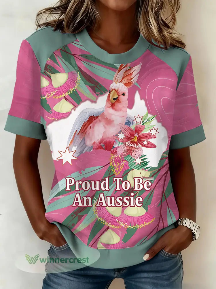 Women’s Aussie Cute Pink Cockatoo Printed T-shirt - Pink / S