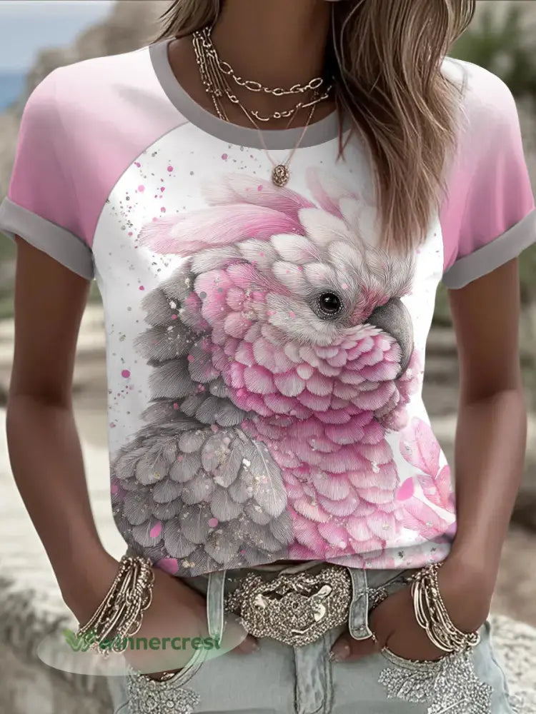 Women’s Aussie Cute Pink Cockatoo Printed T-shirt - Pink / S
