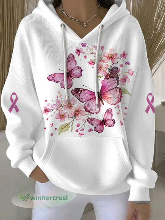 Women’s Breast Cancer Pink Print Casual Hoodie - As picture / S