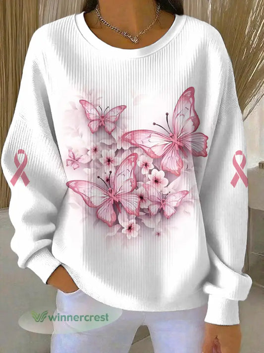 Women’s Breast Cancer Pink Print Casual Sweatshirt - As picture / S